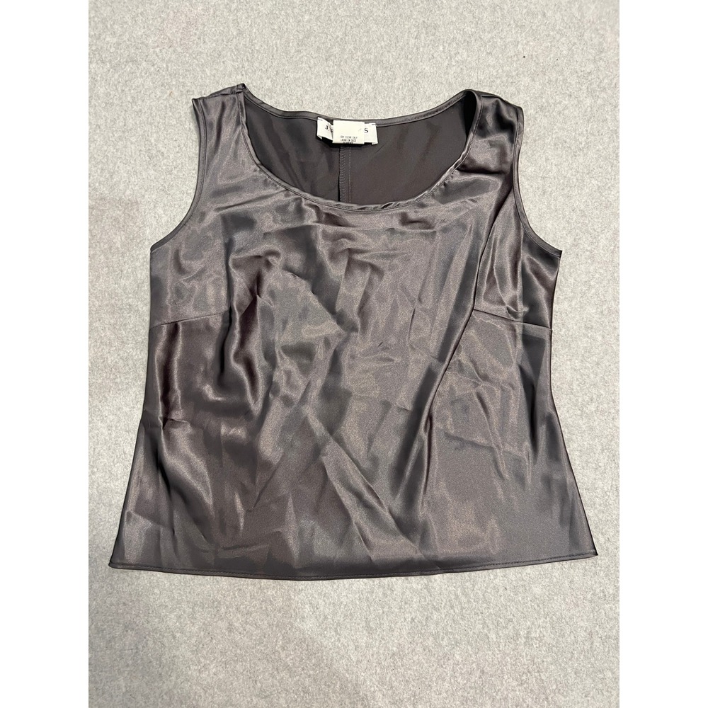 J.R. Nites Carol Lin Tank Top Womens M Petite Sleeveless‎ Satin Blouse Black USA